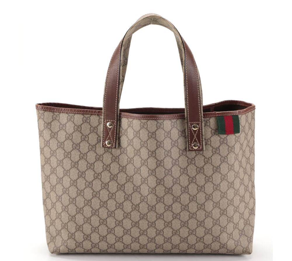 Authentic Gucci Web Loop Tote in GG Supreme Canvas and Leather